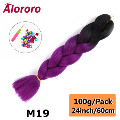 24 Inches Jumbo Braiding Hair Synthetic Hair Extensions Afro Ombre Crochet Braid Hair Wholesale For Women Alororo