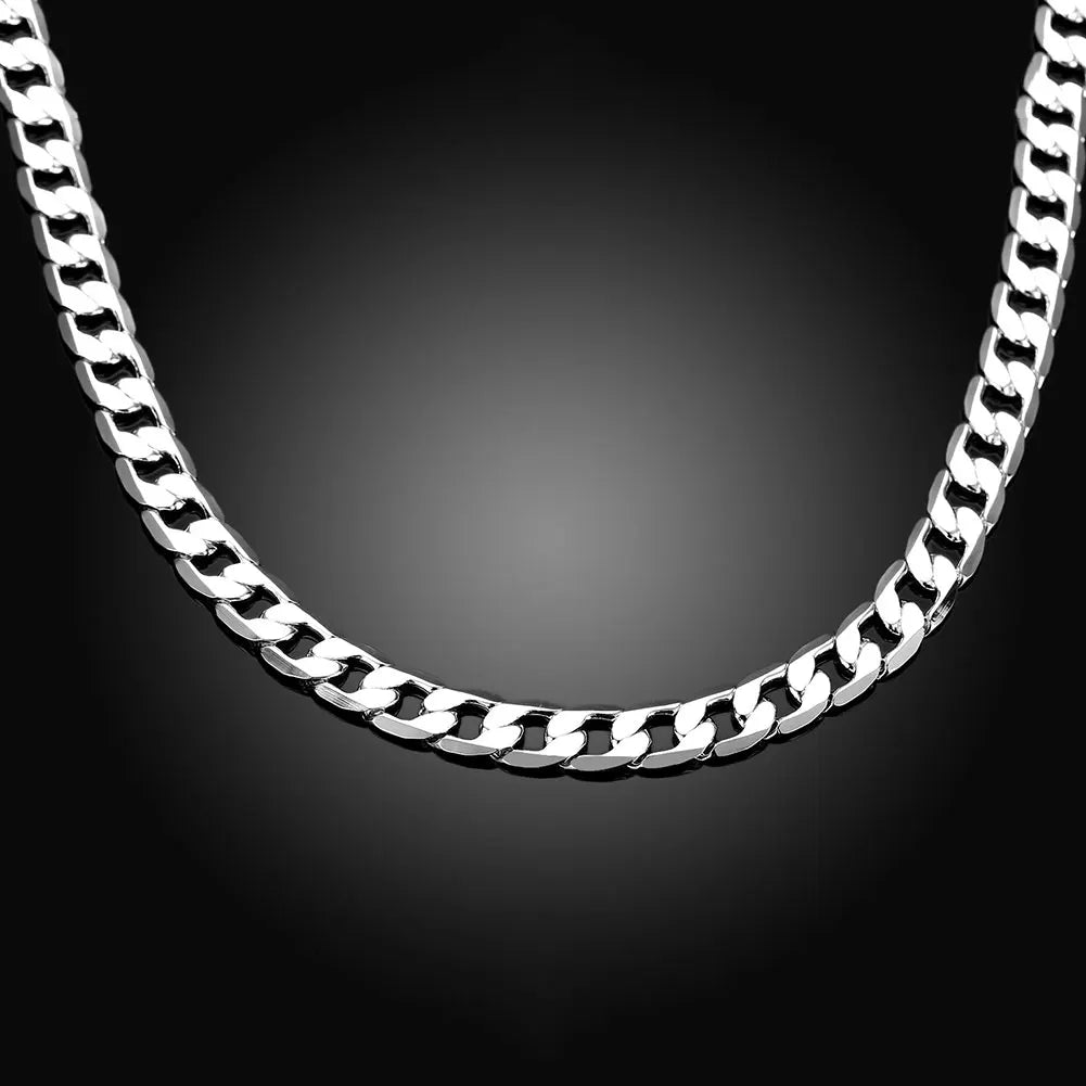 KCRLP 925 Sterling Silver Classic 8mm geometry Necklace chain for woman Men charm fashion wedding party Jewelry Holiday gifts