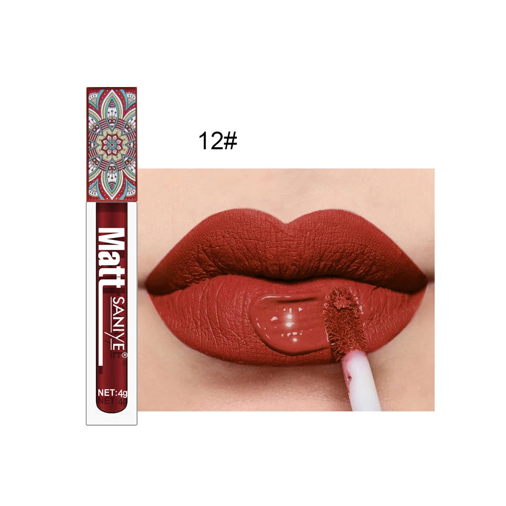 Waterproof Matte Nude Lipstick Brown Nude Pigment Dark Red Long Lasting Velvet Lip Gloss Balm Women Makeup Lipgloss Maquiagem