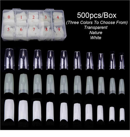 Nail Capsules 500pcs/Box Artificial Nail Tips Full Cover Nails Tips Acrylic Transparent Nail Capsules French Manicure False Nail