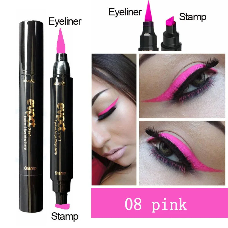 2 In1 Liquid Glitter Eyeliner Stamp Thin Seal Makeup Black Red Green Fast Dry Eye Liner Pencil 7 Color Blue Brown Smoky Eyes