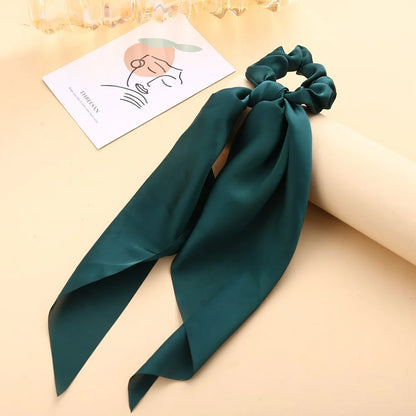 Floral Print Bow Satin Long Ribbon Ponytail Scarf Hair Tie Scrunchies Women Girls Elastic Hair Bands Hair Accessories