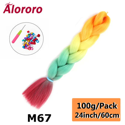 24 Inches Jumbo Braiding Hair Synthetic Hair Extensions Afro Ombre Crochet Braid Hair Wholesale For Women Alororo