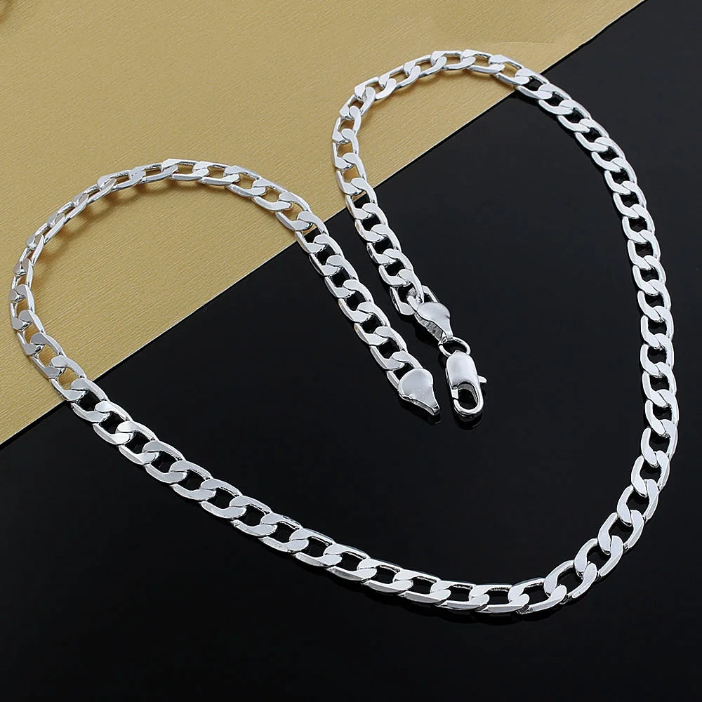 KCRLP 925 Sterling Silver Classic 8mm geometry Necklace chain for woman Men charm fashion wedding party Jewelry Holiday gifts