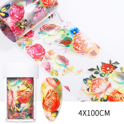 1 Roll Autumn Maple Leaves Lavender Nail Foils  Colorful  Flowers Nail Art Transfer Stickers Paper DIY Nail Art Decorations