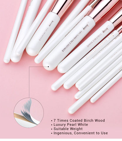 Jessup Professional Makeup Brushes Set 15pcs Make up Brush Natural-synthetic Foundation Powder Detail Eye Brush Pearl White T222