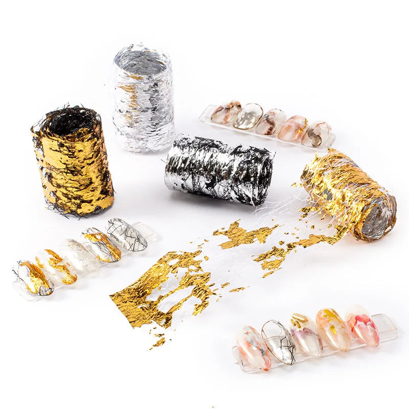 1 Roll DIY UV Epoxy Resin Filling Decoration Mesh Hollow Mix Gold Silver Foil Net Line Nails Art Decor Resin Crafts 4*50cm