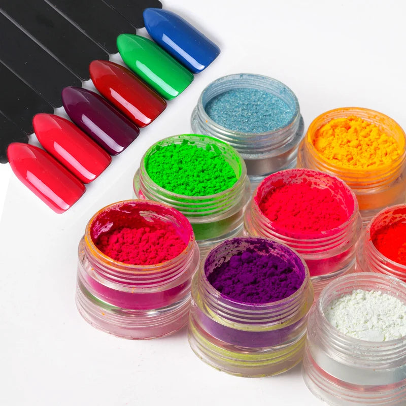 Neon Phosphor Pigment Powder Set 6colors/kit Fluorescent Rainbow Gradient Nails Powder for Acrylic Nails Art/Eyeshadow Makeup #&