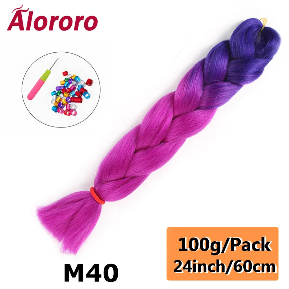 24 Inches Jumbo Braiding Hair Synthetic Hair Extensions Afro Ombre Crochet Braid Hair Wholesale For Women Alororo