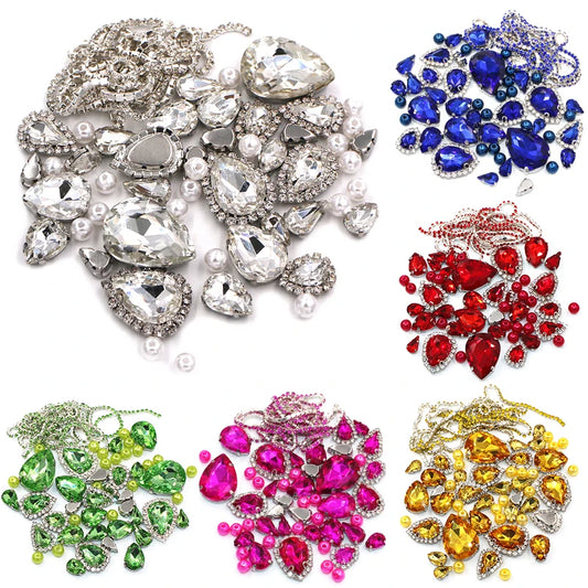 Teardrop Shape Mix Size Glass Crystal Strass Pointback Claw Setting/Cup Chain Rim Rhinestones For Clothing/Wedding Decorations