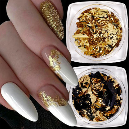 1 Box Gold Silver Irregular Aluminum Foil Paper Nail Art Sticker 3D Glitter Manicure UV Gel Polish Sequins Nail Decoration Tools