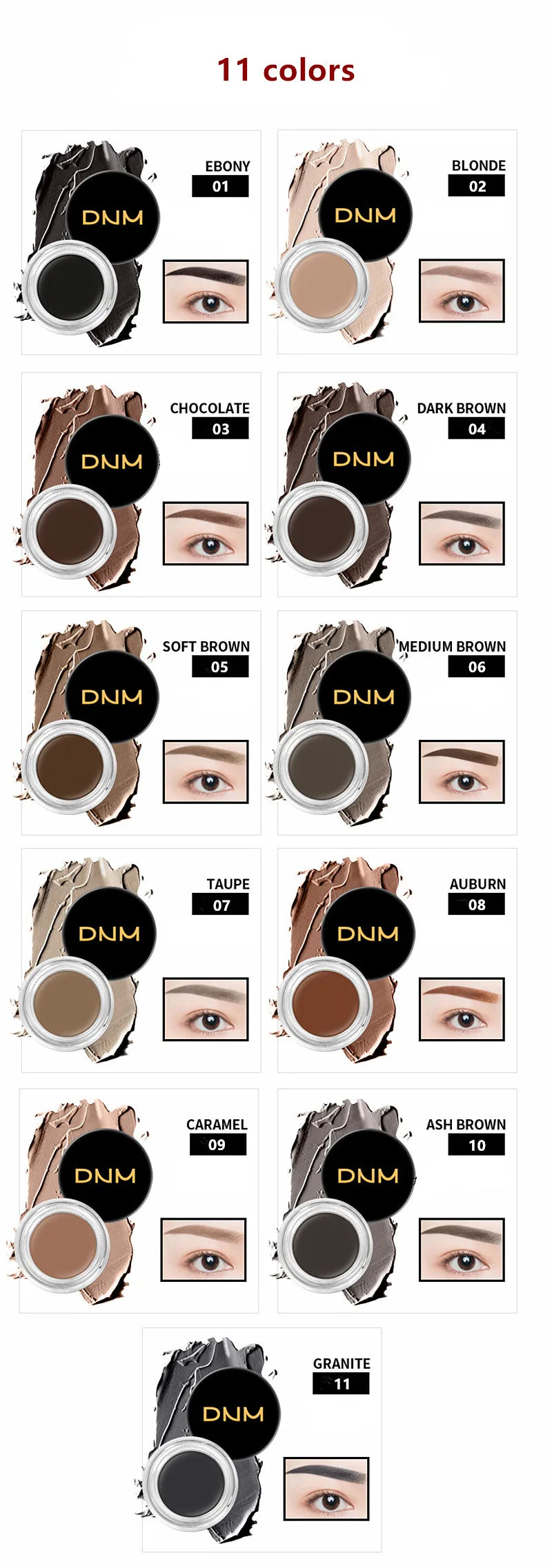 11 Colors Eyebrow Enhancers Makeup Waterproof 3D Natural Eye Brow Pomade Eyebrow Gel Caramel Brown Professional Makeup