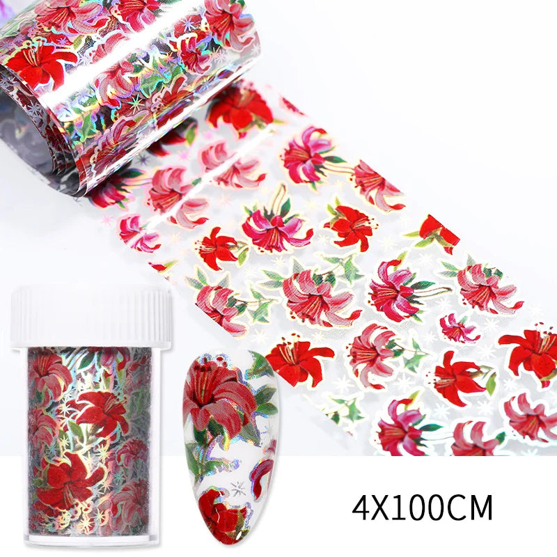 1 Roll Autumn Maple Leaves Lavender Nail Foils  Colorful  Flowers Nail Art Transfer Stickers Paper DIY Nail Art Decorations