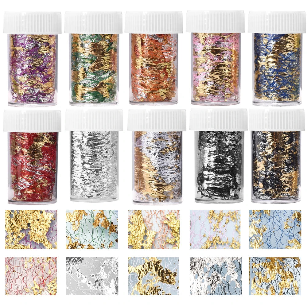 1 Roll DIY UV Epoxy Resin Filling Decoration Mesh Hollow Mix Gold Silver Foil Net Line Nails Art Decor Resin Crafts 4*50cm