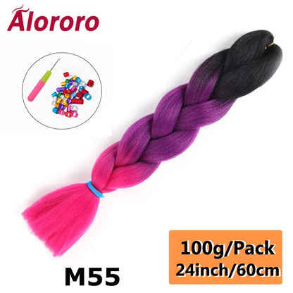 24 Inches Jumbo Braiding Hair Synthetic Hair Extensions Afro Ombre Crochet Braid Hair Wholesale For Women Alororo