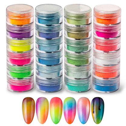 Neon Phosphor Pigment Powder Set 6colors/kit Fluorescent Rainbow Gradient Nails Powder for Acrylic Nails Art/Eyeshadow Makeup #&