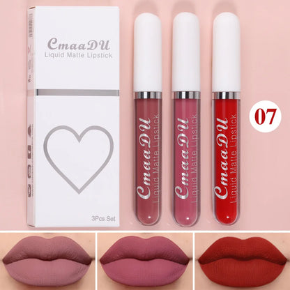 New 3pcs/set Liquid Lipstick Waterproof Long Lasting Cosmetic Black Blue Purple Green Matte Lip Gloss Nude Lip Tint Stain Makeup