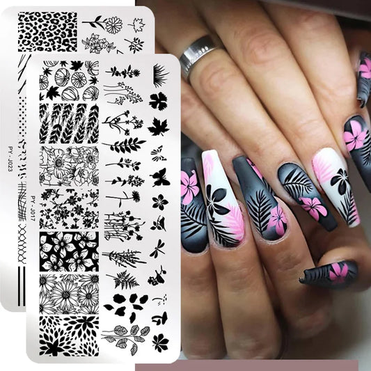 PICT YOU Flower Nail Stamping Plates Line Pictures Nail Art Plate Stamp Template Marble Leaves Image Printing Plates Nail Tools