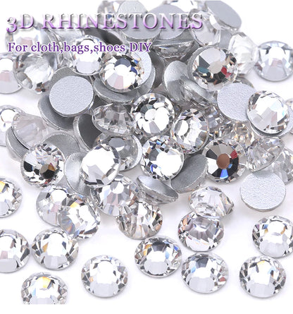 Top quality SS3-SS50 Clear Crystal White 3D Nail Art Decoration rhinestones Silver Flatback Rhinestones Glitter Gems