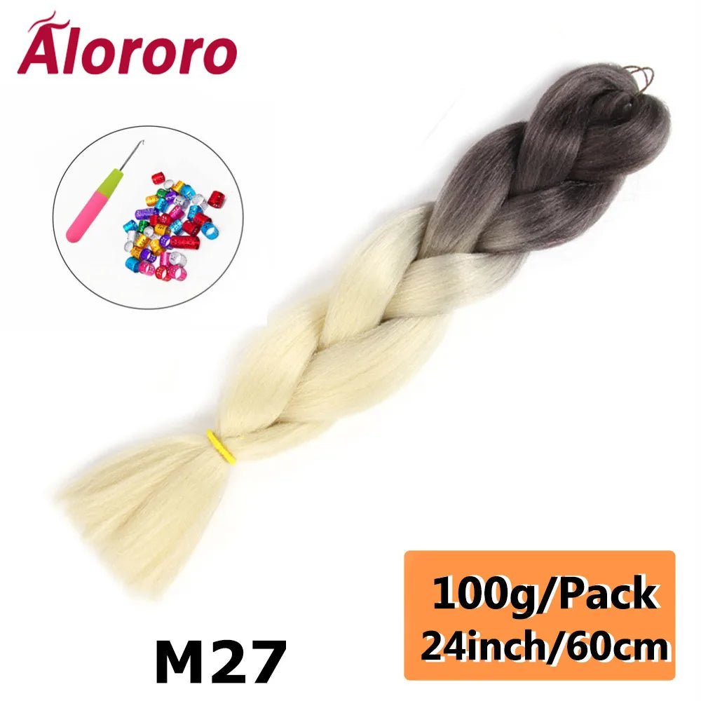 24 Inches Jumbo Braiding Hair Synthetic Hair Extensions Afro Ombre Crochet Braid Hair Wholesale For Women Alororo