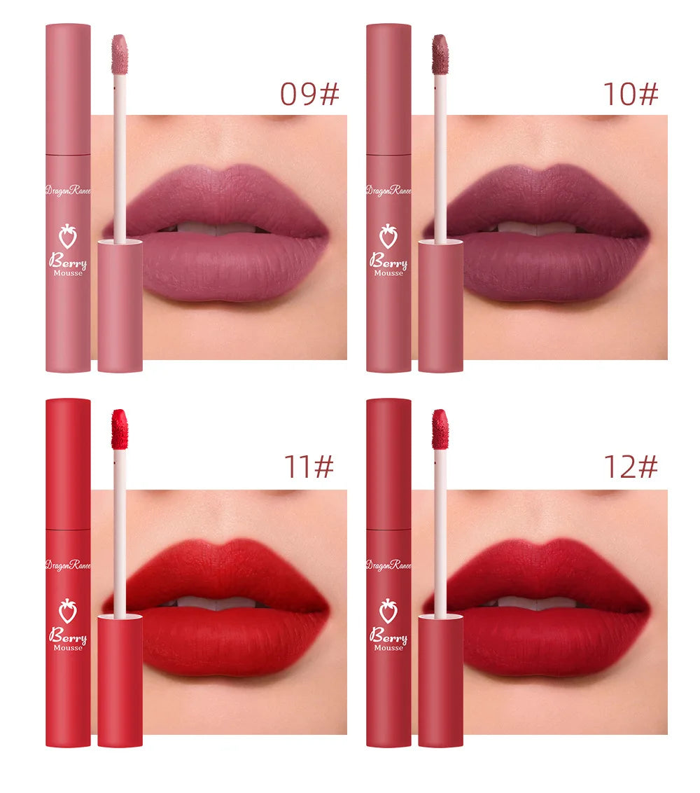 12colors Matte Lip Gloss Berry Mousse Velvet Lip Glaze Waterproof Lasting Not Easy To Fade Lipstick Sexy Lip Makeup Cosmetic New