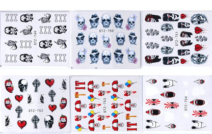 24 Pcs Halloween Nail Art Water Sticker Set Anime Skull Bone Decals Gel Polish Slider Accessories Nail Decorations LASTZ731-755