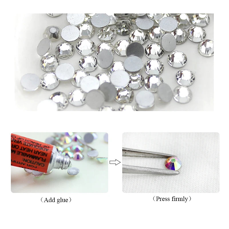 Top quality SS3-SS50 Clear Crystal White 3D Nail Art Decoration rhinestones Silver Flatback Rhinestones Glitter Gems