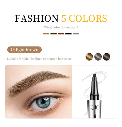 QIC Four-Jaw Ultra-Fine Liquid Eyebrow Tattoo Pencil Waterproof And Sweat-Proof Dark Brown Liquid Brow Pen Makeup Cosmetics