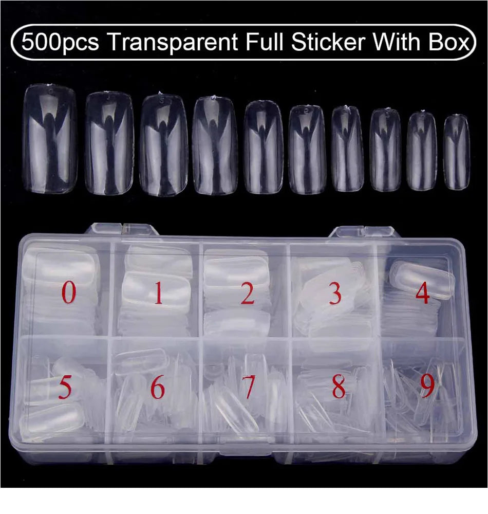 Nail Capsules 500pcs/Box Artificial Nail Tips Full Cover Nails Tips Acrylic Transparent Nail Capsules French Manicure False Nail