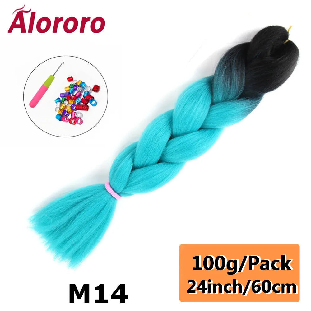 24 Inches Jumbo Braiding Hair Synthetic Hair Extensions Afro Ombre Crochet Braid Hair Wholesale For Women Alororo