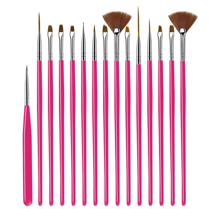 15Pcs/Set Nail Art Brush Ombre Brushes UV Gel Nail Polish Brush Painting Drawing Carving Pen Set For Manicure DIY Design Tools