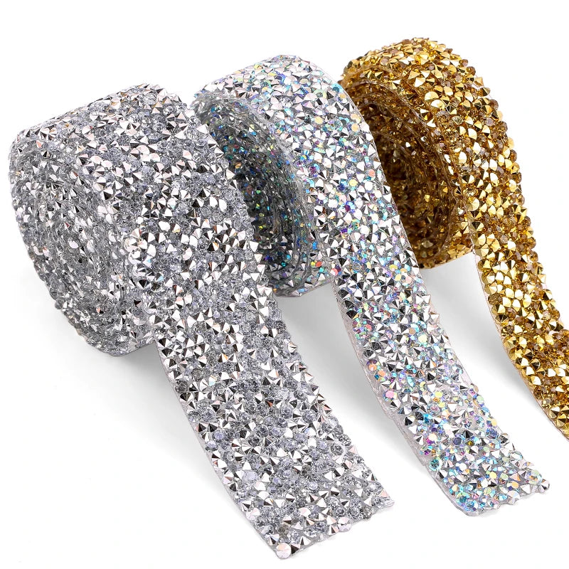 Rhinestones Tape Trim Hot Fix Strass Crystal Sewing Ribbon Appliques DIY Rhinestone For Decorations Trim Garment Accessories