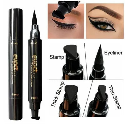 2 In1 Liquid Glitter Eyeliner Stamp Thin Seal Makeup Black Red Green Fast Dry Eye Liner Pencil 7 Color Blue Brown Smoky Eyes