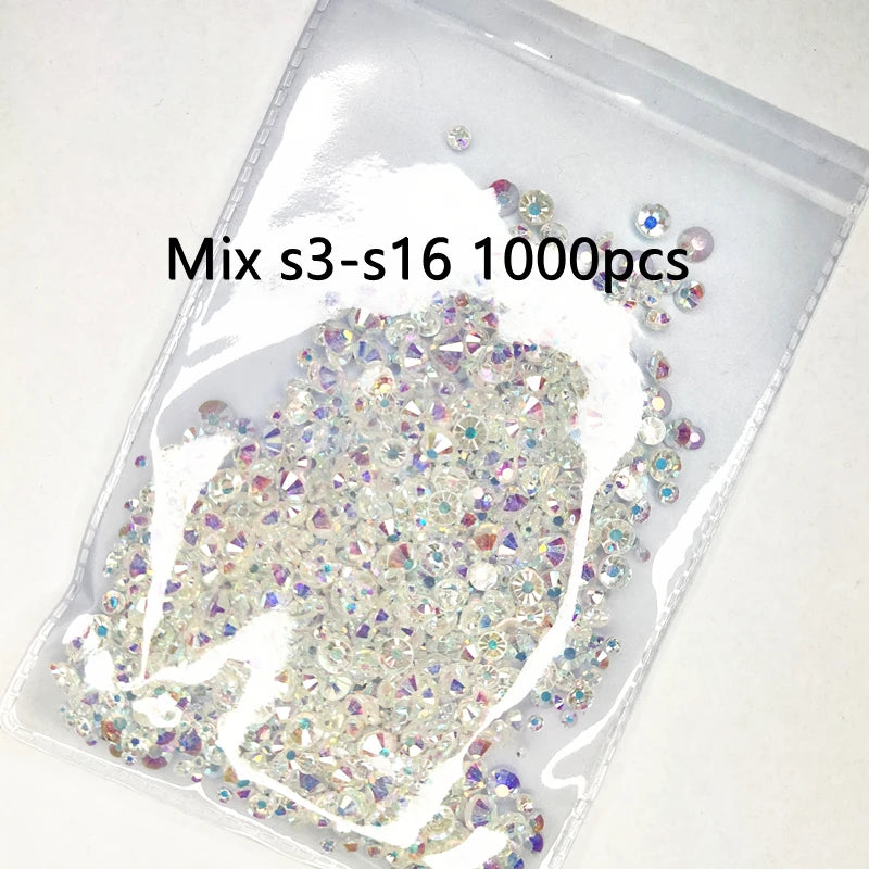 Top Glitter Crystal AB Gold Base Non Hot Fix Rhinestones SS3-SS40 FlatBack Strass Sewing & Fabric Garment Nail Art Decorations