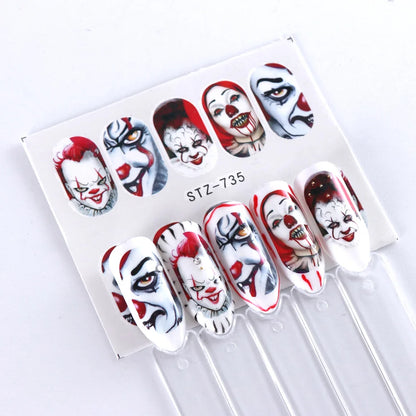 24 Pcs Halloween Nail Art Water Sticker Set Anime Skull Bone Decals Gel Polish Slider Accessories Nail Decorations LASTZ731-755