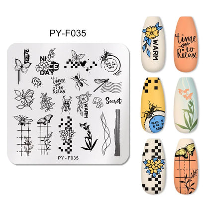 PICT YOU Nail Stamping Plates Insects Plant Pattern Nail Art Plate Stencil Line Pictures Christmas Theme Image Plates Mold