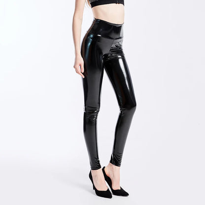 VISNXGI PU Leather Black Pants Leggings High Waist Women Elastic Skinny Push Up Stretch Jeggings Wet Look Red Blue New Trousers