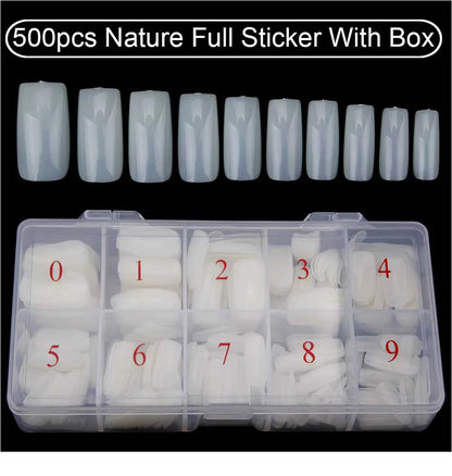 Nail Capsules 500pcs/Box Artificial Nail Tips Full Cover Nails Tips Acrylic Transparent Nail Capsules French Manicure False Nail