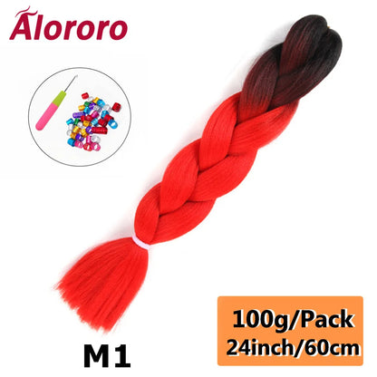 24 Inches Jumbo Braiding Hair Synthetic Hair Extensions Afro Ombre Crochet Braid Hair Wholesale For Women Alororo