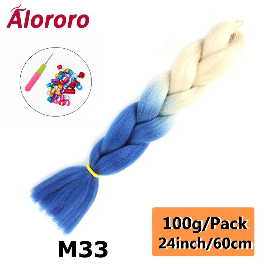 24 Inches Jumbo Braiding Hair Synthetic Hair Extensions Afro Ombre Crochet Braid Hair Wholesale For Women Alororo