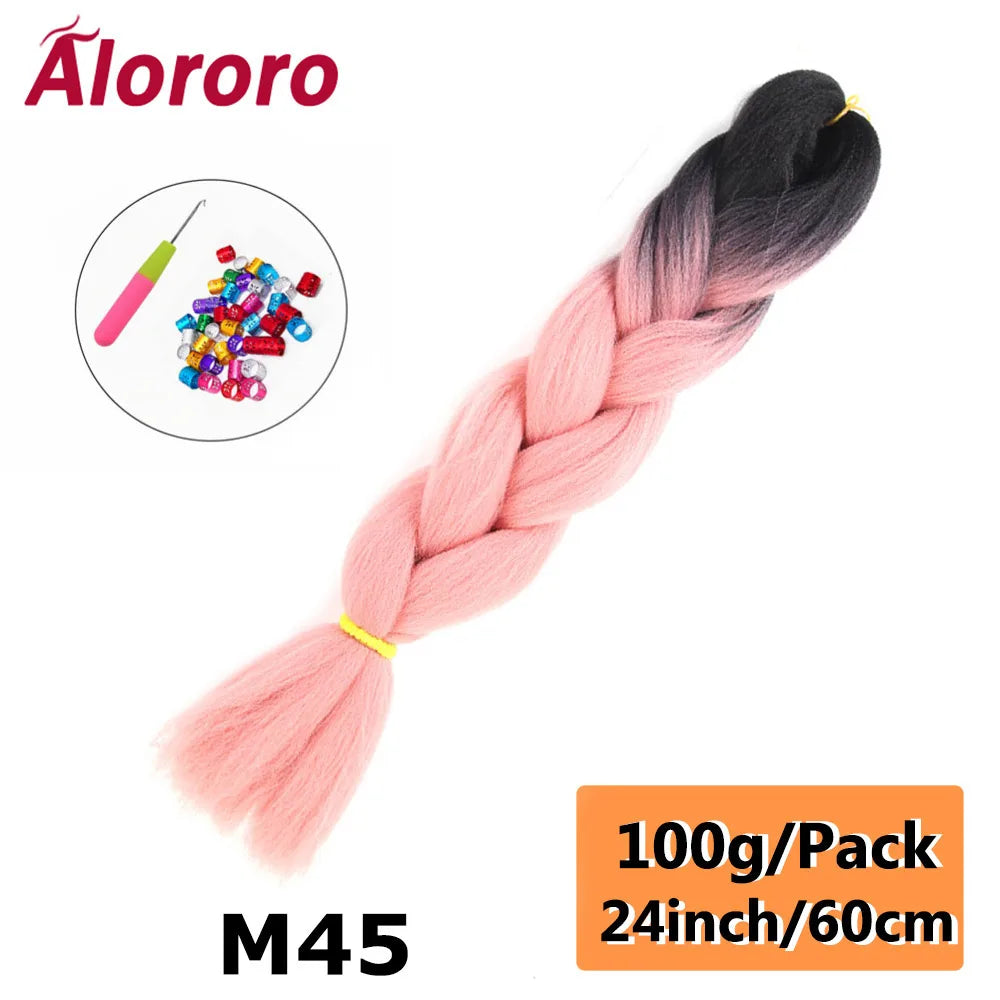 24 Inches Jumbo Braiding Hair Synthetic Hair Extensions Afro Ombre Crochet Braid Hair Wholesale For Women Alororo