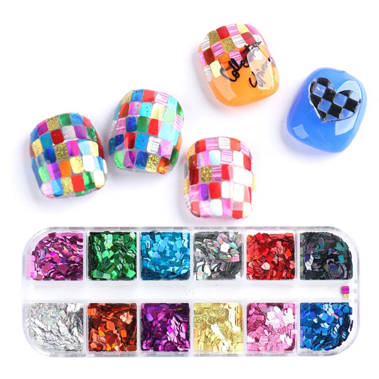 12Colors Square Glitter Nail Sequins Sliver Mermaid Holographic 3D Flakes Nail Art  Decorations UV Gel  Polish Accessories LALFX