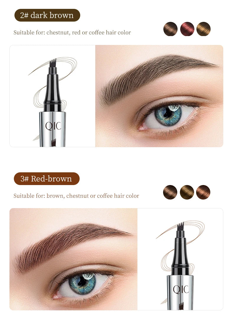 QIC Four-Jaw Ultra-Fine Liquid Eyebrow Tattoo Pencil Waterproof And Sweat-Proof Dark Brown Liquid Brow Pen Makeup Cosmetics