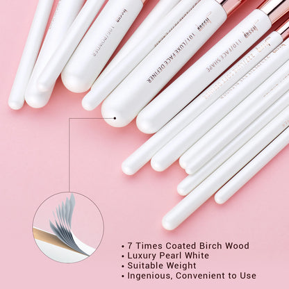 Jessup Professional Makeup Brushes Set 15pcs Make up Brush Natural-synthetic Foundation Powder Detail Eye Brush Pearl White T222