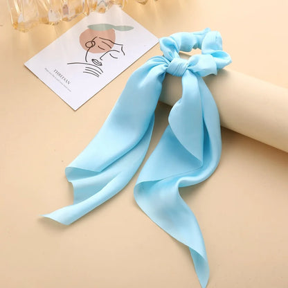 Floral Print Bow Satin Long Ribbon Ponytail Scarf Hair Tie Scrunchies Women Girls Elastic Hair Bands Hair Accessories