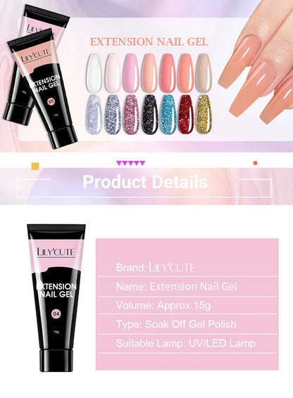 LILYCUTE 15ML Nail Gel Set With Tools Full Manicure Kit Nail Gel Set Quick Extension Nail Kit Gel Vernis Semi Permanent For Nail