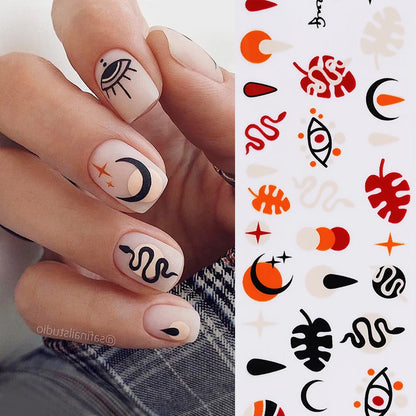 10Pcs Graffiti Picture Woman Face Design Abstract Nail Stickers Set Manicure Nail Art Decoration Transfer Paper Wraps Tips