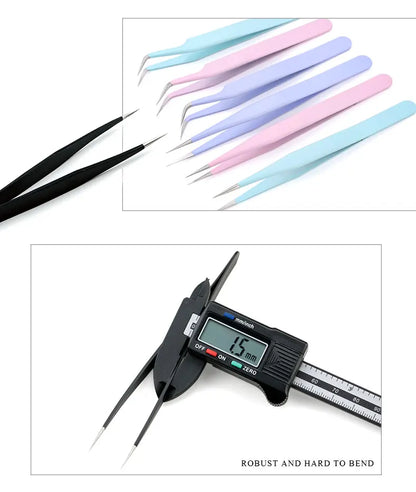 Qiao Excellent Quality Tweezers Bend+Straight New Stainless Steel Industrial Anti-static Cross Tweezers Sewing Accessories Tools