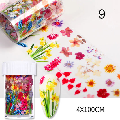 1 Roll Autumn Maple Leaves Lavender Nail Foils  Colorful  Flowers Nail Art Transfer Stickers Paper DIY Nail Art Decorations