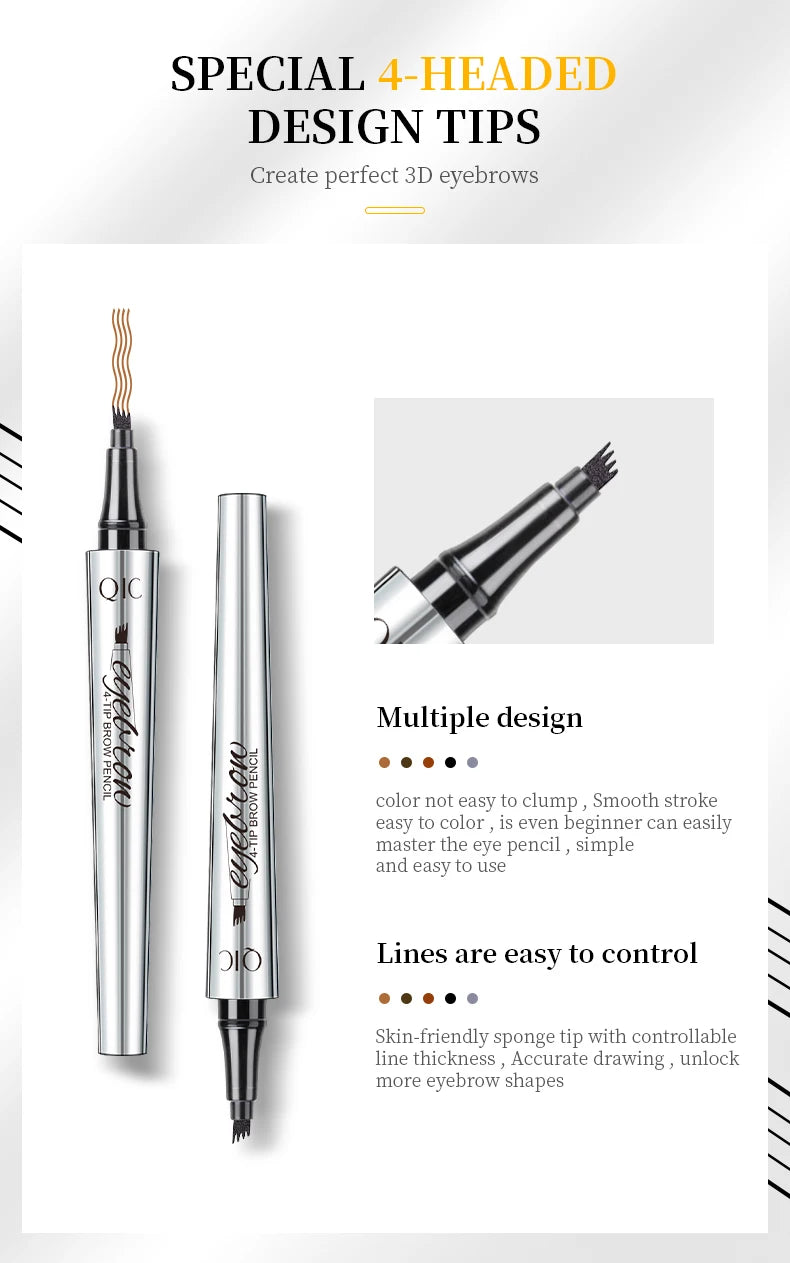 QIC Four-Jaw Ultra-Fine Liquid Eyebrow Tattoo Pencil Waterproof And Sweat-Proof Dark Brown Liquid Brow Pen Makeup Cosmetics